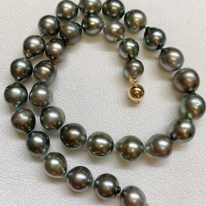 11.0-12.8 mm Tahitian Cultured Pearl Necklace 18 Inches AAA Baroque with 14K Yellow and White Gold Clasp