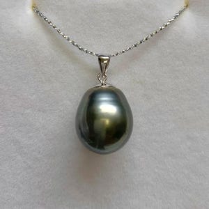 14K White Gold 13.2 mm Tear Drop Cultured Tahitian Pearl Pendant, Pendant Only, 061925-10