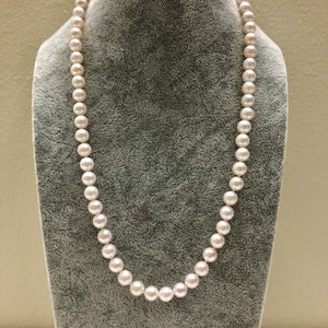 14K Yellow Gold High Luster 6.0-6.5 mm AAA quality White Janpanese Akoya Cultured Pearl Necklace 17.5 Inches