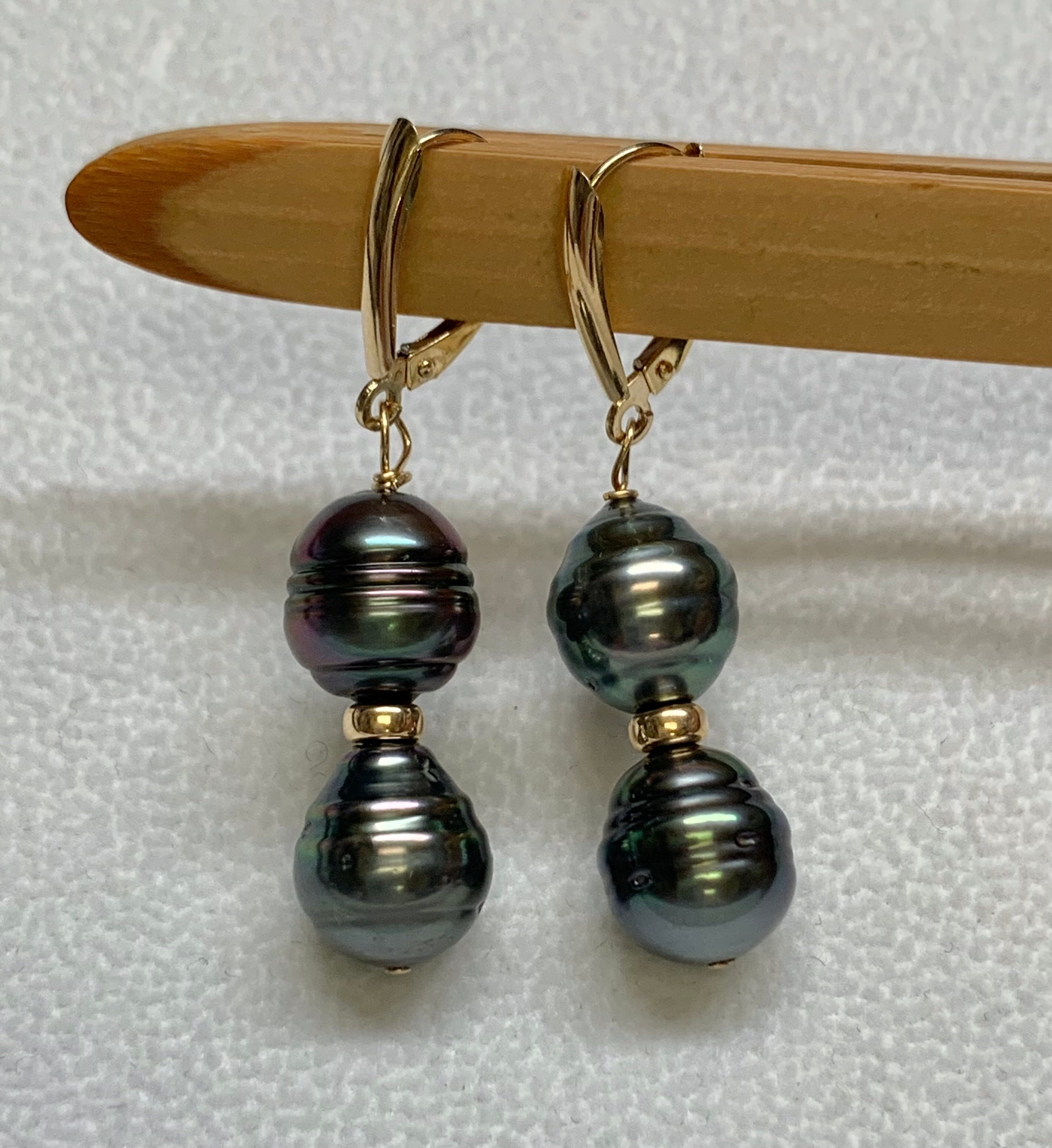 14K Yellow Gold Tahtiain Pearl Earring-lever Back Dangle