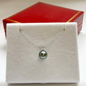 14K White Gold 9-10 mm Round Tahitian  Cultured Pearl Pendant, Pendant Only, 022624-2