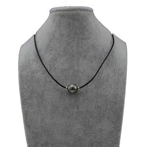 13-14mm 14K Yellow Gold  High Luster Baroque Tahitian Cultured Pearl necklace with Leather,18"