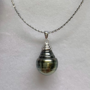 Tahitian Pearl Pendant, 10-11 mm Tear Drop Blue Tone Tahitian Cultured Pearl Pendant, Silver with Gold plated, Pendant Only, 012225-3