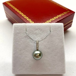 Tahitian Pearl Pendant, 9-10mm Near Round Grey Tone, Tahitian Cultured Pearl Pendant, Pendant Only, 021824-8