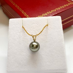 14K Yellow Gold 9-10 mm Round Cultured Tahitian Pearl Pendant, Pendant Only, 022724-1