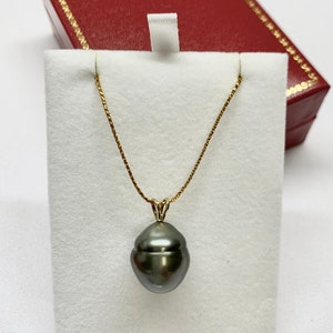 Huge Tahitian Pearl Pendant, 14K Yellow Gold 15.5 mm Baroque/Circle Cultured Tahitian Pearl Pendant, Pendant Only, 091723-2