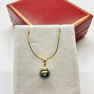 14K Yellow Gold 9 mm Tear Drop Cultured Tahitian Pearl Pendant, Pendant Only, 121023-4