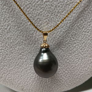 14K Yellow Gold 15.1mm Huge size Baroque Cultured Tahitian Pearl Pendant, Pendant Only,  PI-011422-1