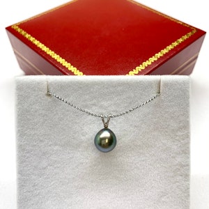 14K White Gold AAA 9.7 mm Tear Drop Cultured Tahitian Pearl Pendant, Pendant Only, 030324-5