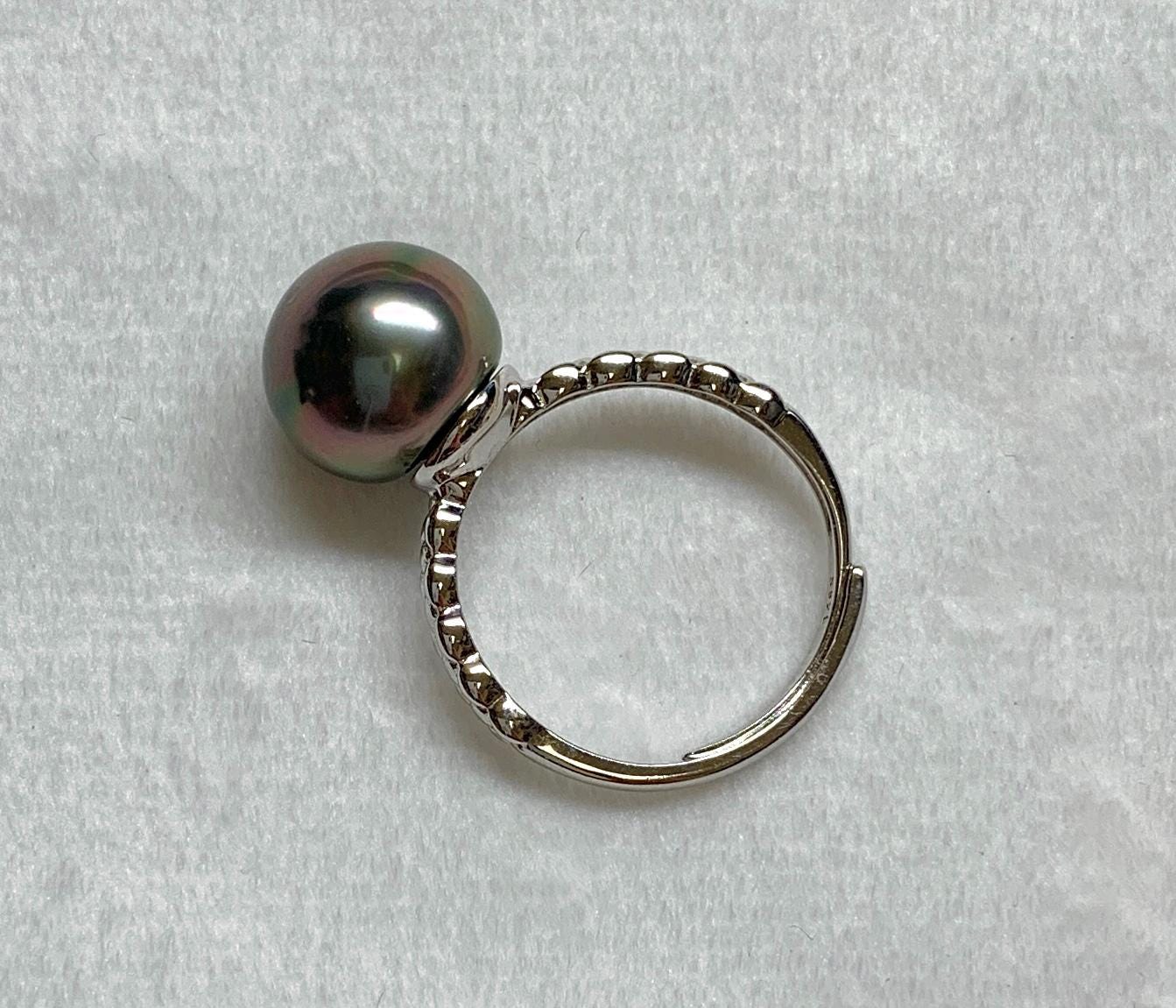 10.7 mm高光沢タヒチ養殖真珠調節可能リング、925シルバー、米国製