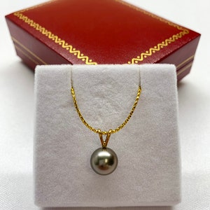 14K Yellow Gold 9-10 mm AAA Round Cultured Tahitian Pearl Pendant, Pendant Only, 021824-15