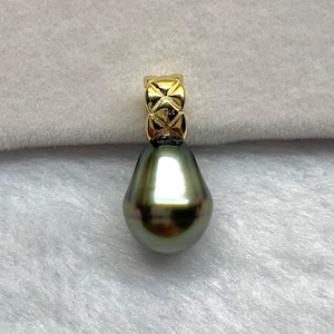 Tahitian Pearl Pendant, 10-11 mm Tear Drop Tahitian Cultured Pearl Pendant, Silver with Gold plated, Pendant Only, 011325-4