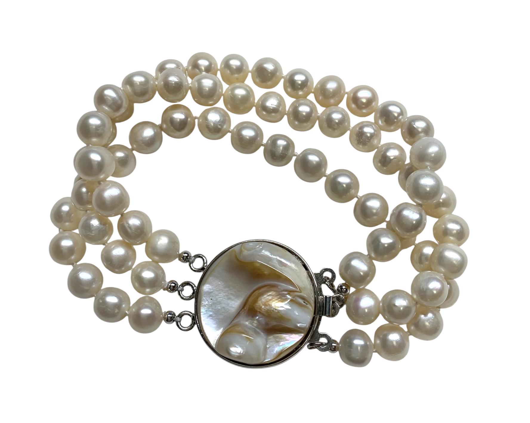 Bracelet 3 Rangs Perles De Culture | Fermoir Argent 925, Multicolore, Neuf Sans Boîte