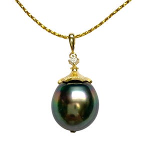Tahitian Pearl Pendant, 12.3 mm Tear Drop Peacock Tone Tahitian Cultured Pearl Pendant, Silver with Yellow Gold plated,Pendant Only,022725-1