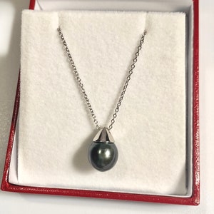 10.5mm High Luster Cultured Tahitian  Pearl Pendant Necklace 17.5”(adjustable length),Gift for women, Made in USA, 080220-1