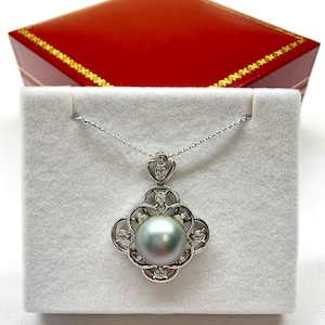 Tahitian Pearl Pendant, 13.9mm Near Round Grey Tone, Tahitian Cultured Pearl Pendant, Pearl has blemishes, Pendant Only  121223-2