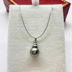 Tahitian Pearl Pendant, 9-10mm Tear Drop Grey Tone, Tahitian Cultured Pearl Pendant, Pendant Only, 110523-4