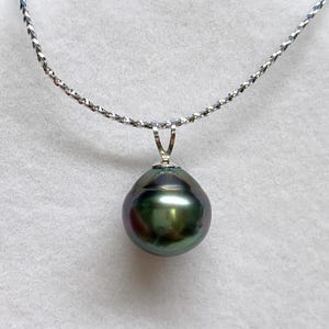 18K White Gold Tahitian Pearl Pendant 10.2 mm Tear Drop Cultured Tahitian Pearl Pendant, Pendant Only, 042625-9