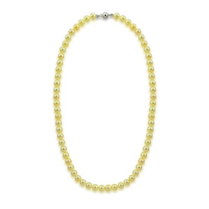 14k White Gold 6.0-6.5mm Rare Golden Saltwater Akoya Cultured Pearl High Luster Necklace 18&quot;, AAA Quality.