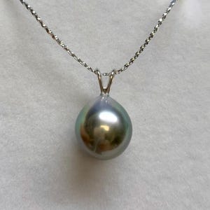 Tahitian Pearl Pendant, 14K White Gold 10--11 mm Light Tone Tear Drop Cultured Tahitian Pearl Pendant, Pendant Only, 061925-11