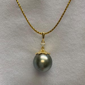 Tahitian Pearl Pendant, 11-12 mm Tear Drop Tahitian Cultured Pearl Pendant, Silver with Gold plated, Pendant Only, 121124