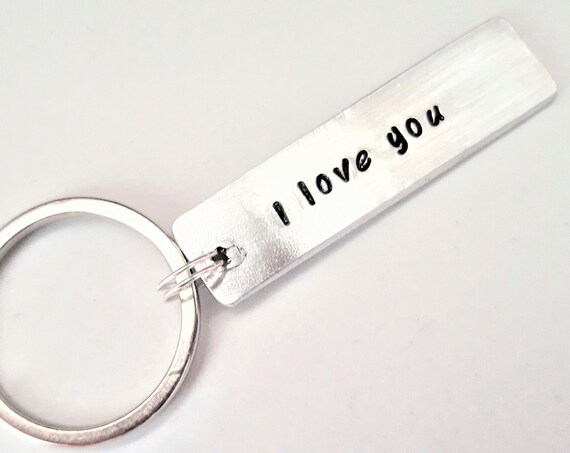 I love you keychain gift for boyfriend Valentines Day Anniversary key chain Boyfriend Gift Girlfriend Hand Stamped keychain love you more