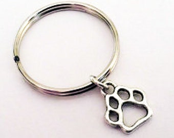 Dog paw keychain, silver key chain, tiny paw key ring, paw print keyring, dog paw charm keychain, gift for him, pet keychain, pet passing