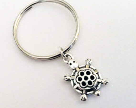 Turtle keychain, tortoise keychain, silver keychain, turtoise key chain, turtle charm turtle key ring animal keychain turtle key fob pendant