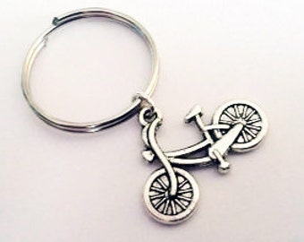 Bicycle keychain, silver keychain, bike charm, bicycle key ring, bicycle key chain, bicyclist keychain, biker gift, charm key fob, sport him