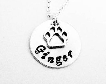 Dog necklace personalized dog paw charm dog jewelry pet memorial hand stamped jewelry custom necklace dog name pendant animal pet loss gift