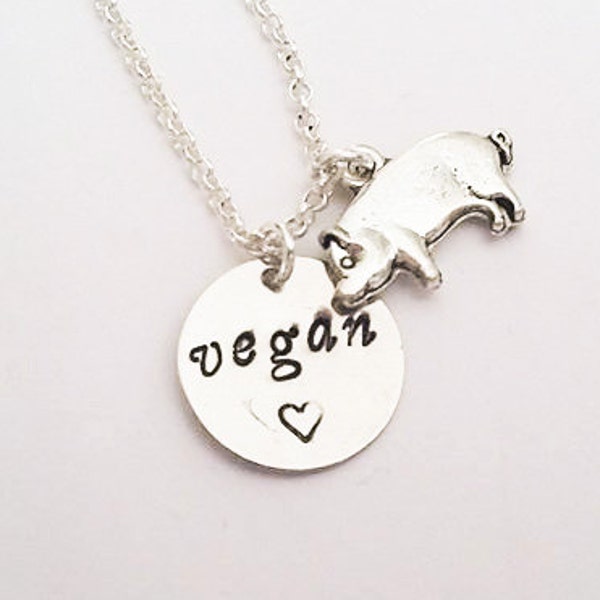 Collier Cochon Vegan, Collier Estampillé à la Main, Bijoux Veg Collier Végétarien Motivation Bijoux Inspirants, droits des animaux, sans cruauté