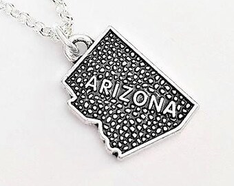 Tiny Arizona necklace, home state necklace Arizona state necklace, home state jewelry, personalized gift for her, silver necklace, map charm