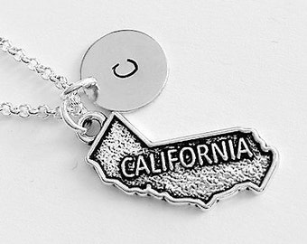 Personalized initial state necklace, California necklace, home state jewelry, California pendant, friendship necklace gift for her custom