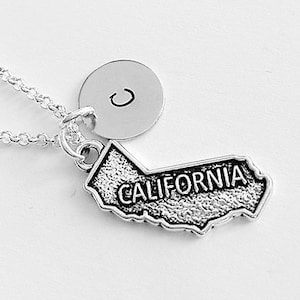 Personalized initial state necklace, California necklace, home state jewelry, California pendant, friendship necklace gift for her custom image 1