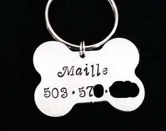 Dog Tag, Pet ID Tag, Personalized Dog Tags, Dog Name Tag, Pet Tag, Custom Dog Collar Tag, Hand Stamped Tag, Aluminum ID Tag, phone number