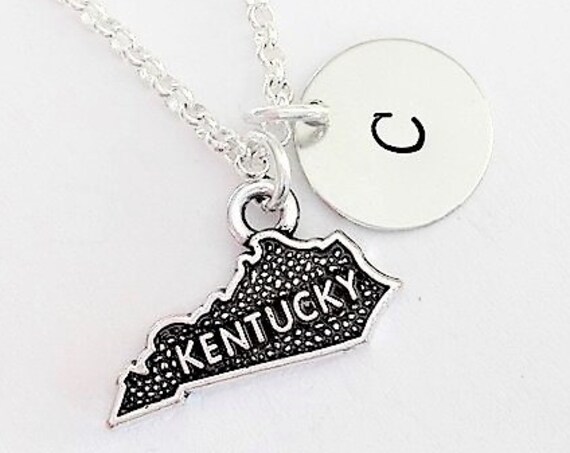 Kentucky necklace personalized initial necklace Kentucky jewelry, Kentucky map necklace friendship, Kentucky friend no matter where monogram