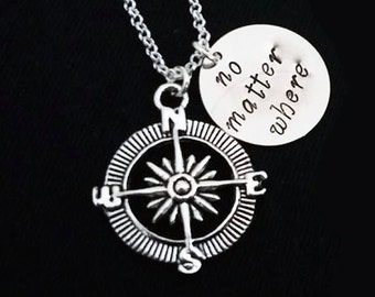 Compass Charm Necklace No Matter Where Personalized Jewelry Friendship Gift Long Distance Relationship Nautical Necklace Travel necklace
