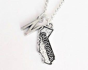 Tiny California necklace initial jewelry state charm California map necklace best friend jewelry no matter where monogram necklace