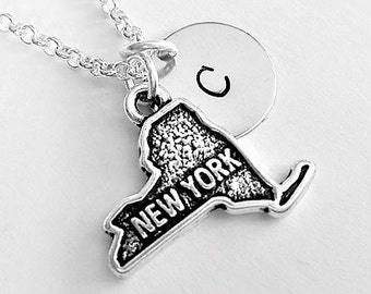 New York necklace personalized initial necklace New York jewelry, NY map necklace friendship, NYC friend no matter where monogram jewelry