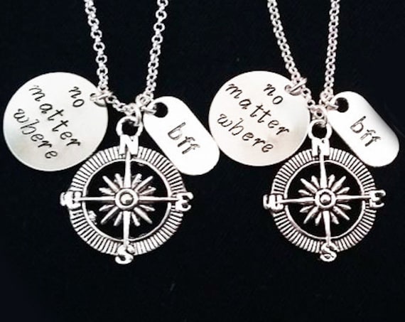 2 best friend necklace matching friendship necklace compass necklace no matter where gay lesbian necklace relationship jewelry personalized