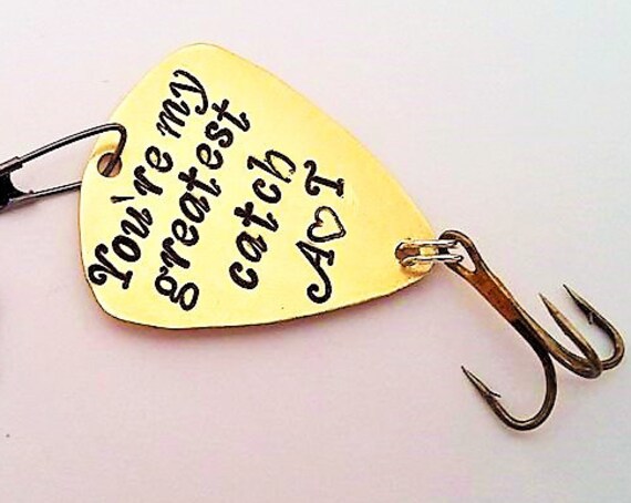 My greatest catch fishing lure, Personalized initials engraved, stocking stuffer, Christmas gift, custom fishing hook, mens gift for him her