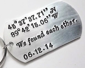 Coordinates keychain, Latitude Longitude keyring, We found each other keychain, Anniversary gift for him, date key chain, men's gift for man