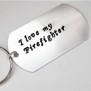 Portachiavi pompiere, I love my Firefighter, incisione personalizzata nomi, data, coordinate, regalo per lui, porta chiavi uomo con dedica