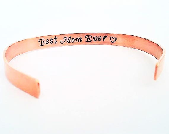 Best Mom Ever cuff bracelet Christmas gift for her from kids wife gift from husband mom of boys jewelry Mothers Day personalized gift copper