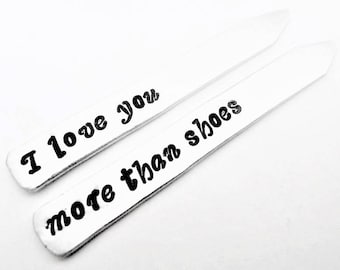 Anniversary Gift for Husband, Personalized Collar Stays, Engraved Gift for Husband, Collar Stays Anniversary Date I love you more than shoes