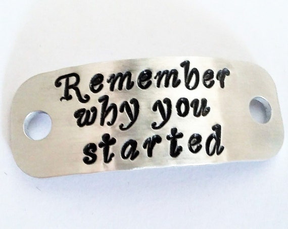 Trainer tags, personalized shoe tags, custom coach gift, sneaker plates, handstamped ID tags, marathon gift, remember why you started quote