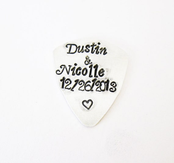 Personalized Guitar Pick, Guitar Plectrum, Hand Stamped personalized gift rock lyrics names dates anniversary birthday guitar player husband