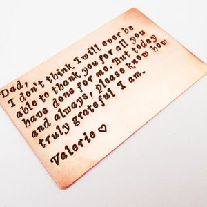 Tarjeta de inserción de billetera, tarjeta de billetera de cobre estampada a mano, tarjeta de billetera de metal personalizada, regalo para hombres esposo novio, regalo del 7º aniversario, papá