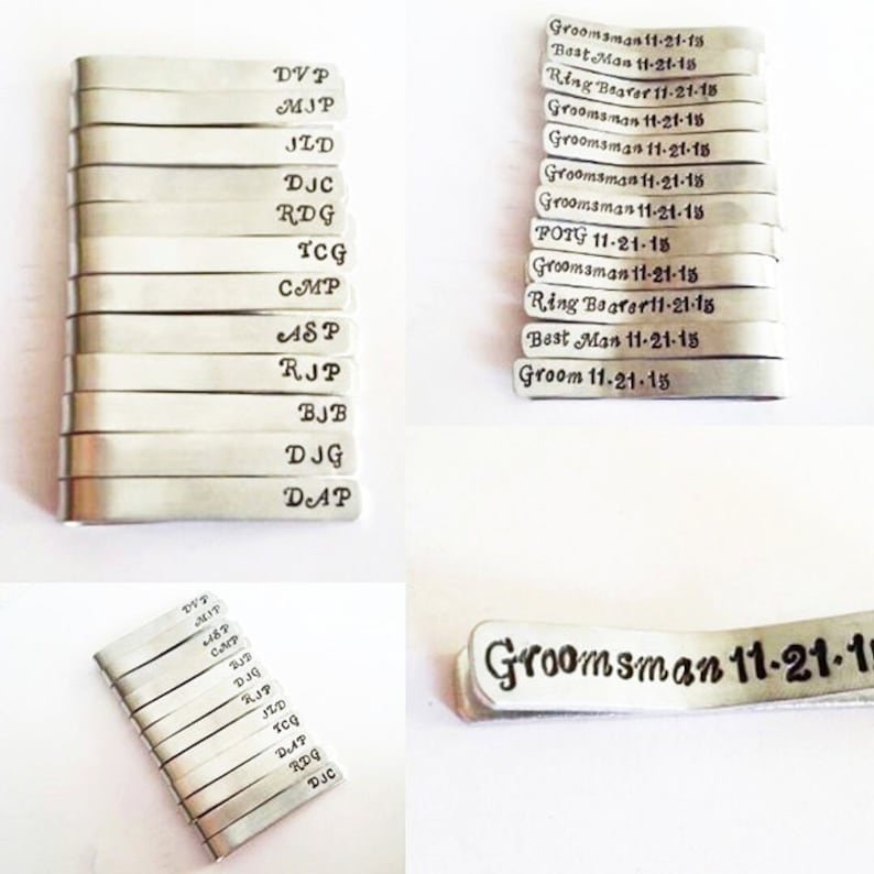 Set of 10 Tie Clips, Personalized Tie Bars, Groomsmen gifts, Hand Stamped Tie Bar Set, Groom's gift Father of the Bride, Wedding Accessories image 3