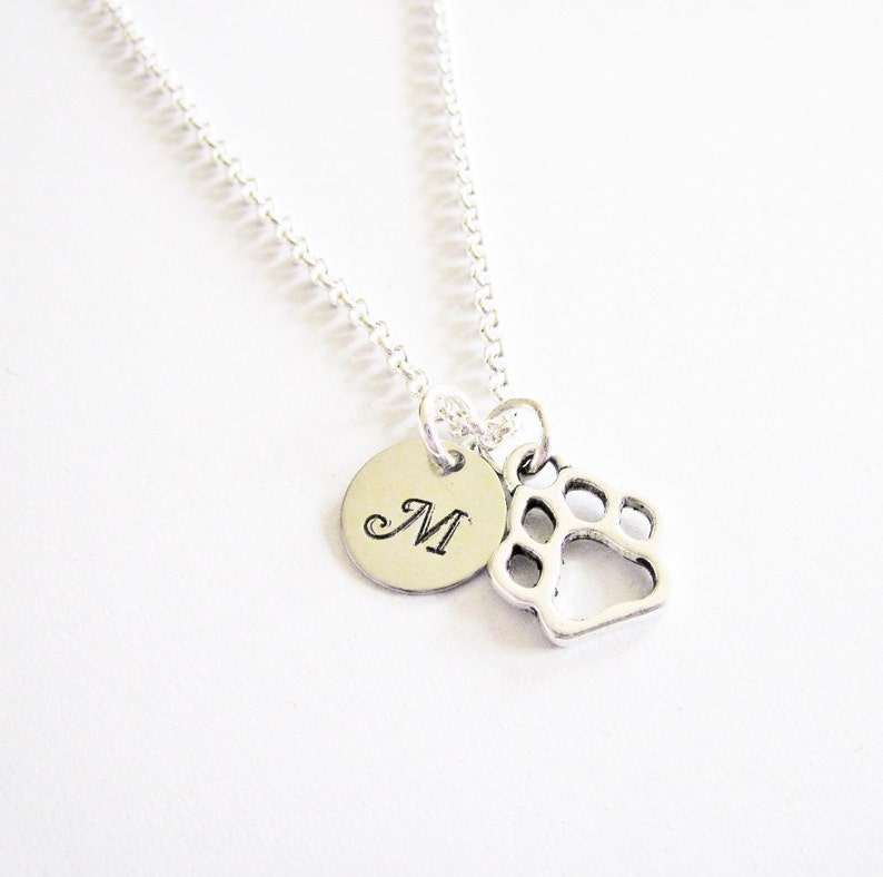 Dog Paw Necklace Personalized Necklace Initial Necklace Etsy